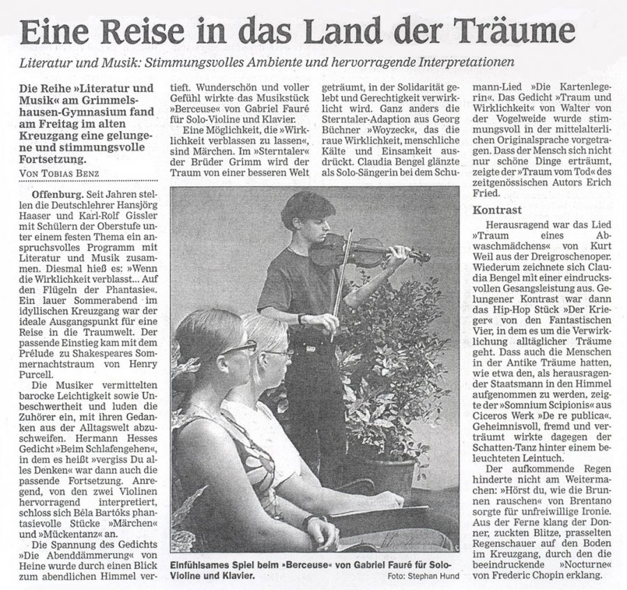 Offenburger Tageblatt - Aufführungsbericht vom Juli 2001