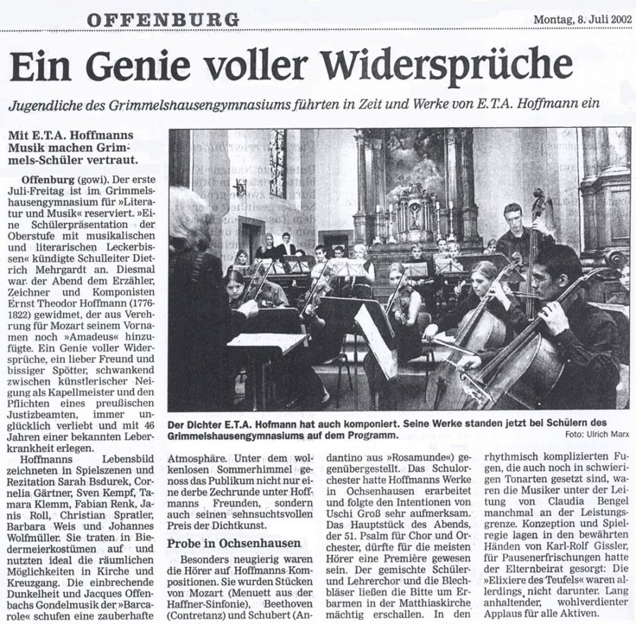 Offenburger Tageblatt - Aufführungsbericht vom 8. Juli 2002