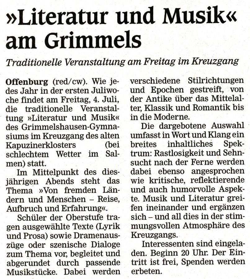 Offenburger Tageblatt - Vorbericht vom 2. Juli 2008
