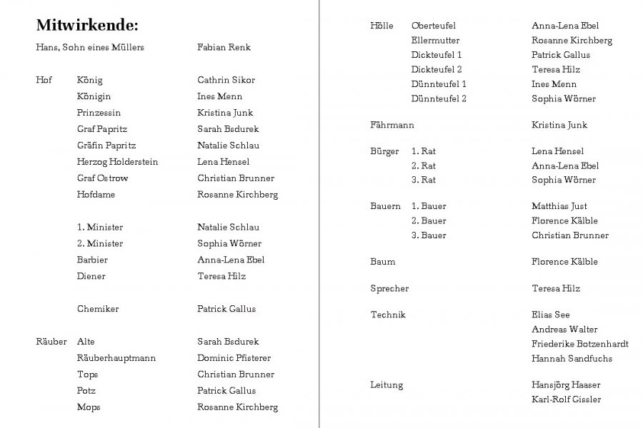 Der Teufel mit den drei goldenen Haaren 1996 - Programm Innenseite