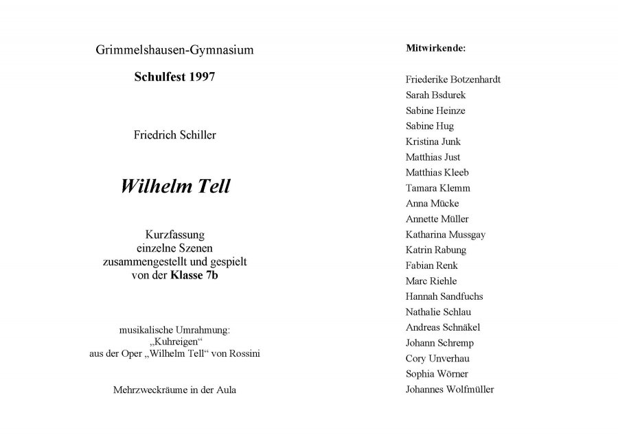 Tell Kurzfassung 1997 - Programm