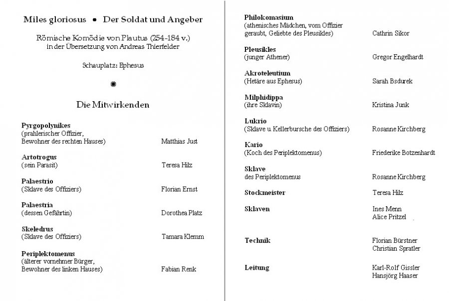 Miles gloriosus - Programm Innenseite