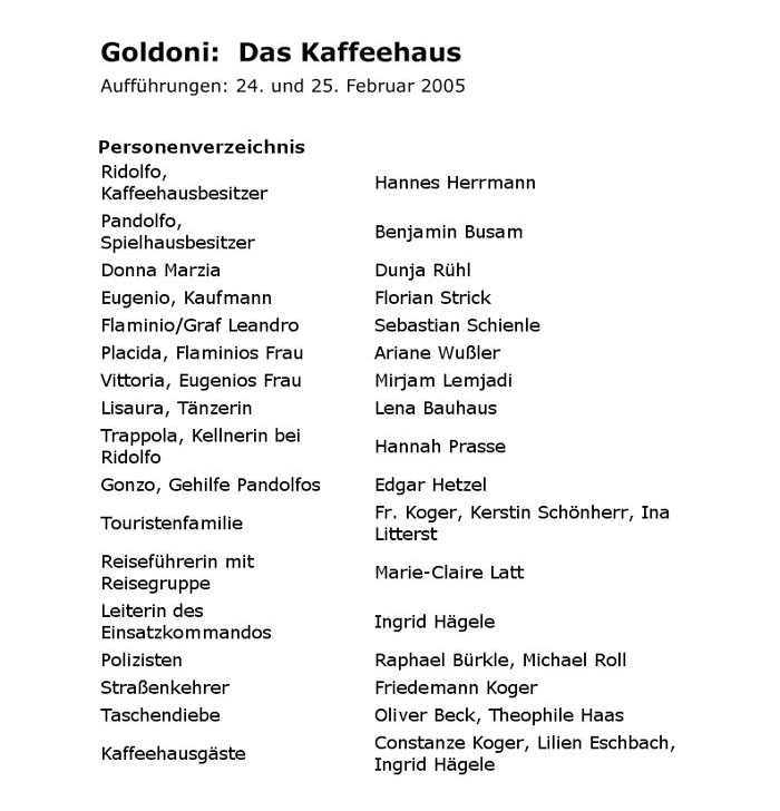 Kaffeehaus - Programm