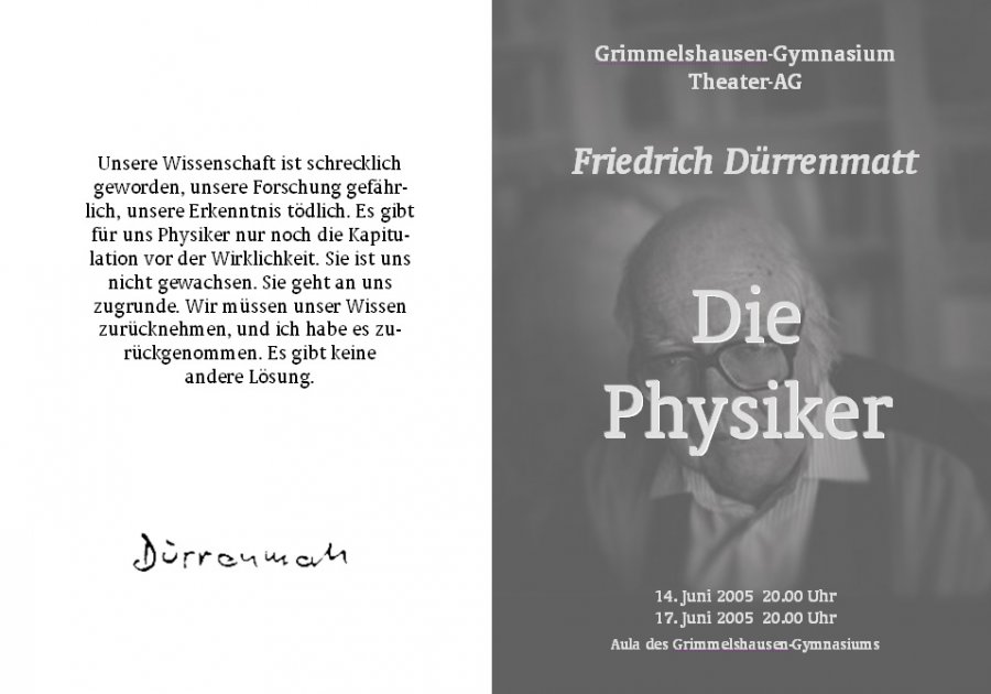 Die Physiker - Programm Aussenseite