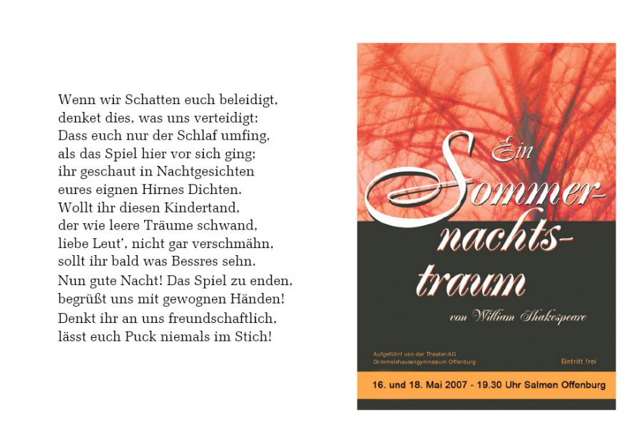 Ein Sommernachtstraum 2007 - Programm Aussenseite