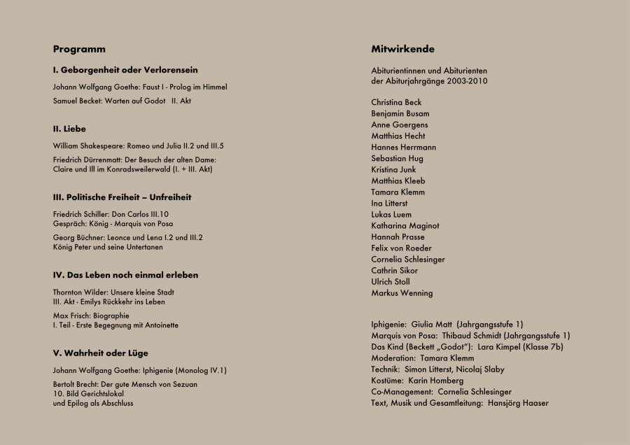 Szenen der Weltliteratur - Programm Innenseite