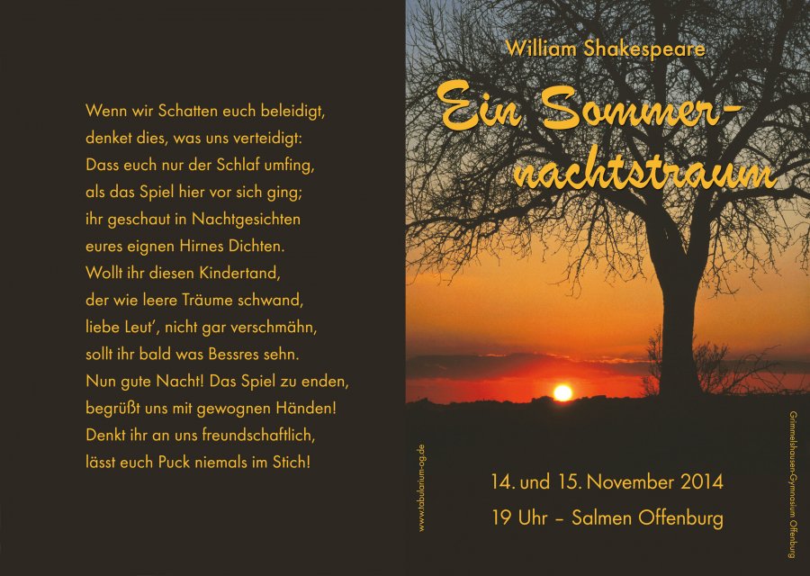 Ein Sommernachtstraum 2014 - Programm Aussenseite