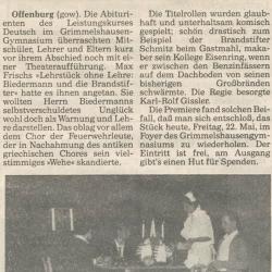 Offenburger Tageblatt - Aufführungsbericht vom 22. Mai 1987