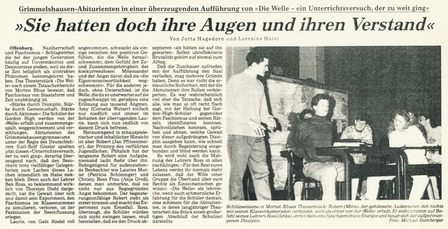 Offenburger Tageblatt - Aufführungsbericht vom 14. Mai 1991