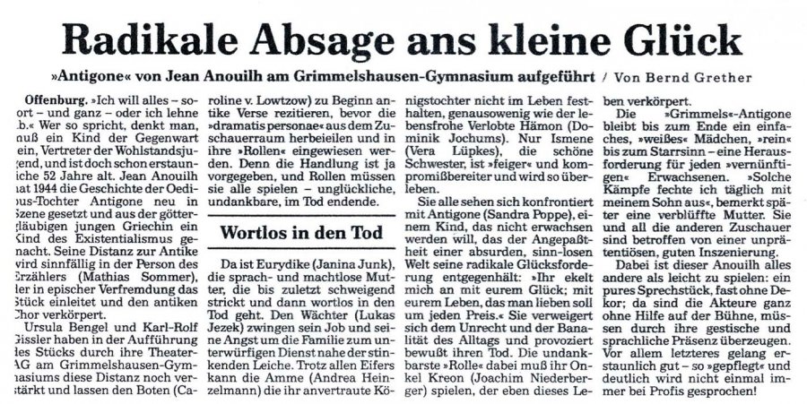 Offenburger Tageblatt - Aufführungsbericht vom 12.4.1996