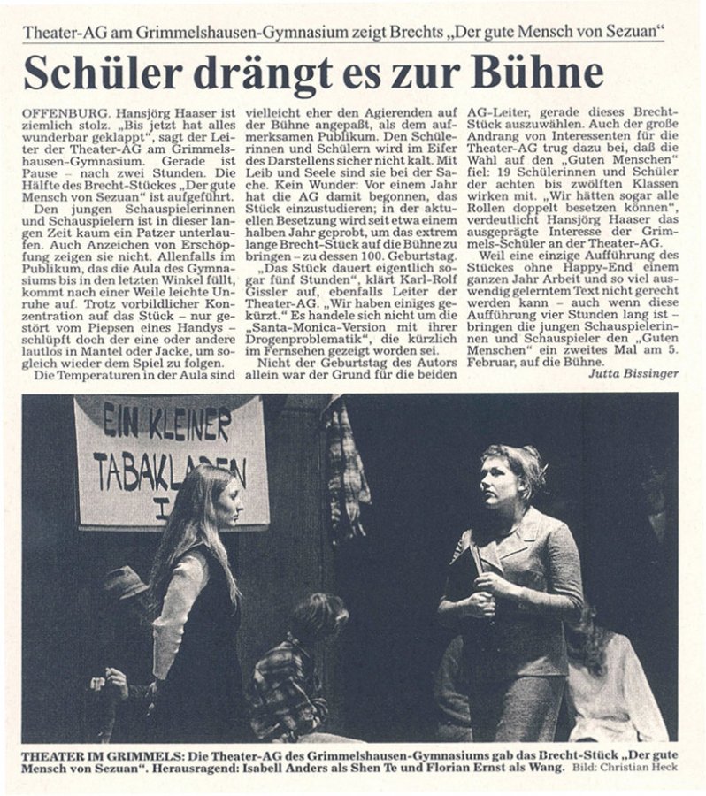 Badische Zeitung - Aufführungsbericht vom Jan. 1998