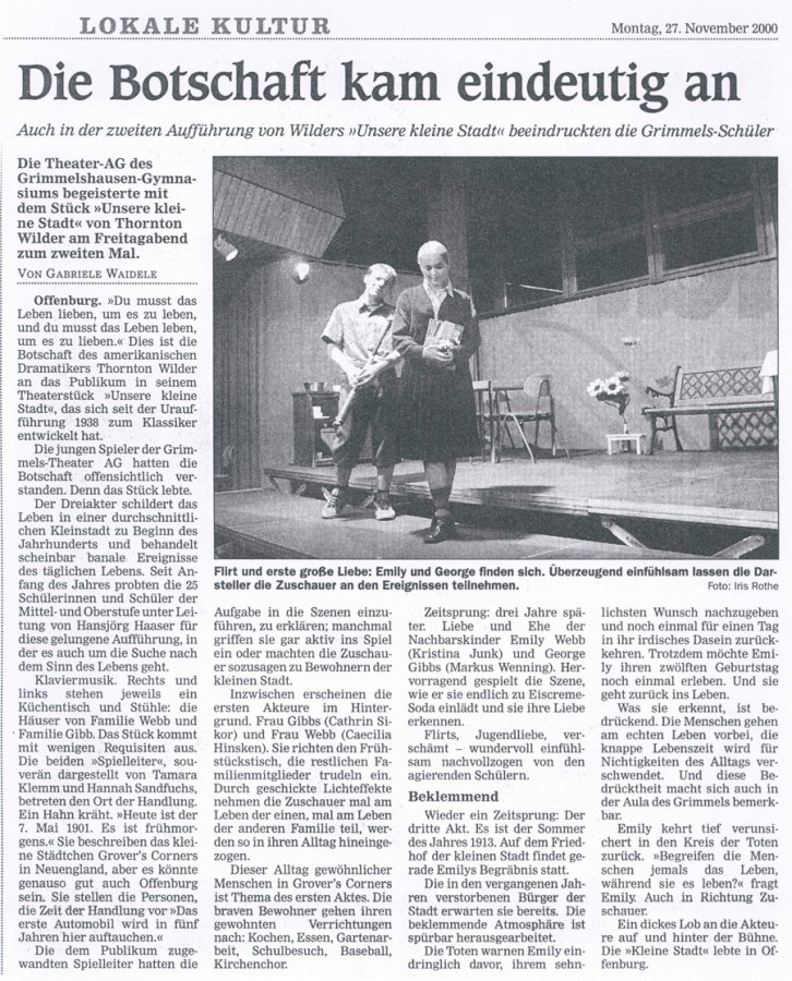 Offenburger Tageblatt - Aufführungsbericht vom 27. November 2000