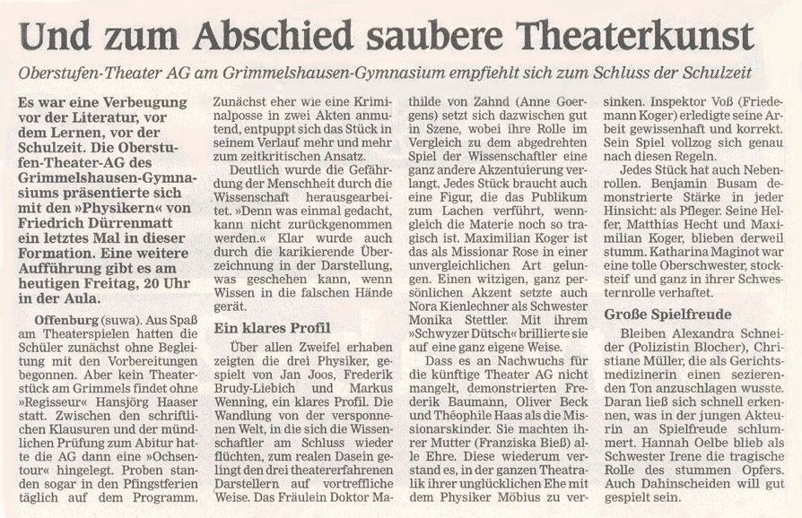 Offenburger Tageblatt - Aufführungsbericht vom Juni 2005