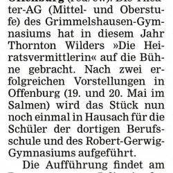 Offenburger Tageblatt - Vorbericht vom 18. Juli 2009 - Aufführung Stadthalle Hausach