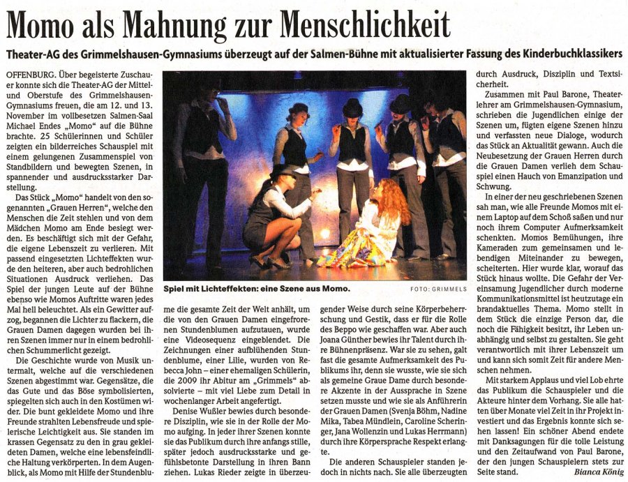 Badische Zeitung - Aufführungsbericht vom 19. November 2009