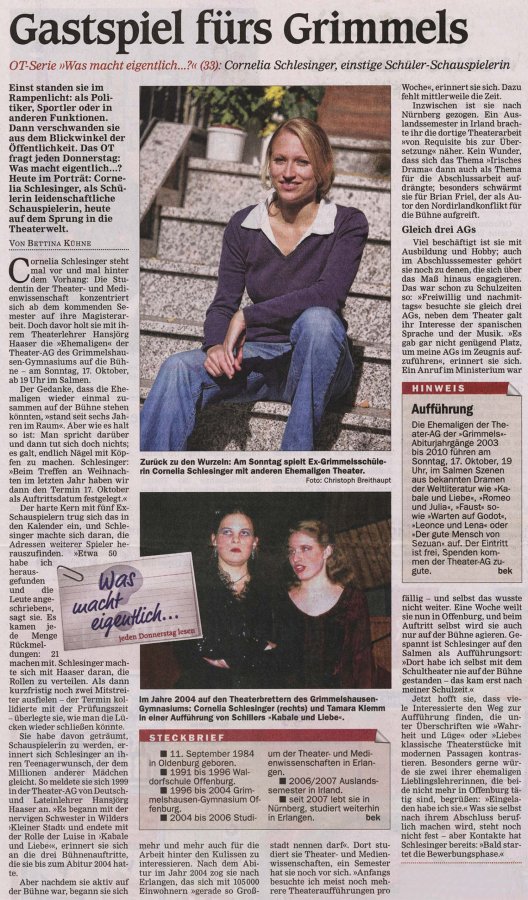 Offenburger Tageblatt - Vorbericht - Interview vom 14. Oktober 2010