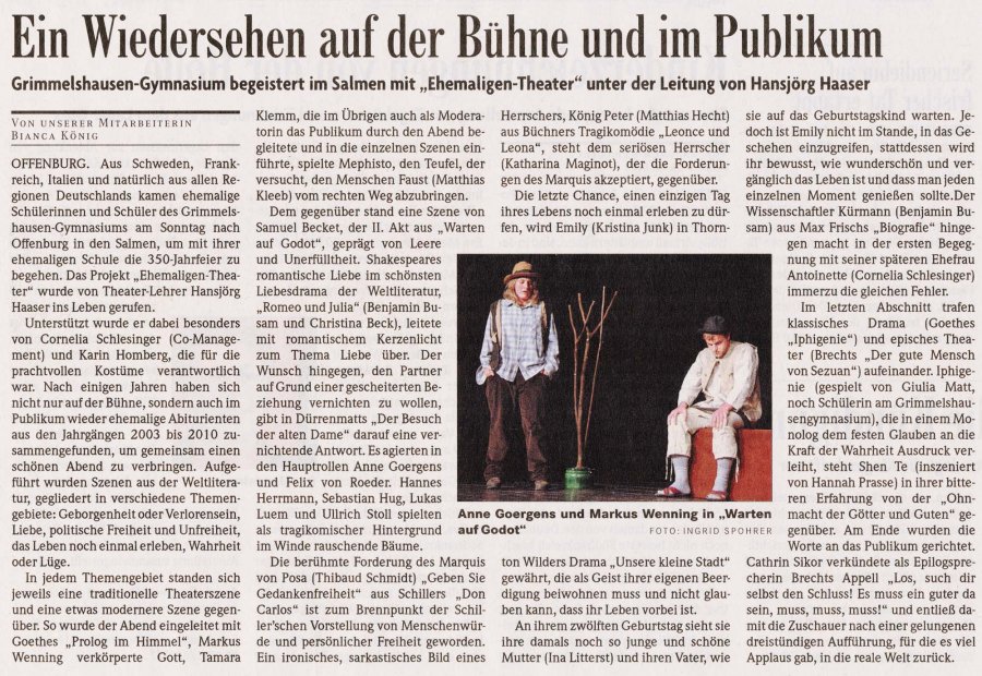 Badische Zeitung - Aufführungsbericht vom 22. Oktober 2010