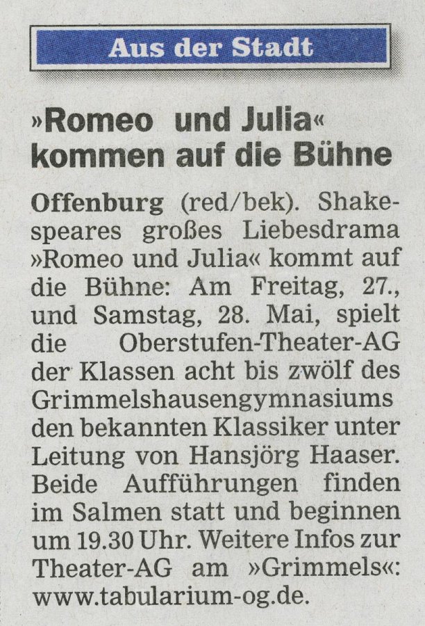 Offenburger Tageblatt - Vorbericht vom 21. Mai 2011