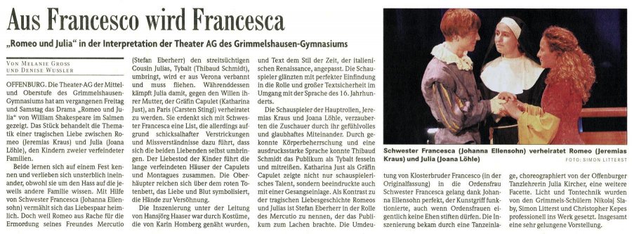 Romeo und Julia - BZ Auffuehrungsbericht 4. 6.2011