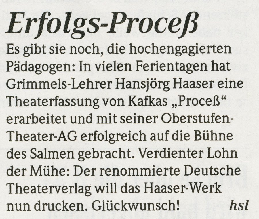 BZ Kolumne Kafka-Publikation beim Deutschen Theaterverlag - 7. Juli 2012
