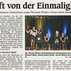 Wilder Unsere Kleine Stadt 2012 - OT Aufführungsbericht vom 20. Oktober 2012