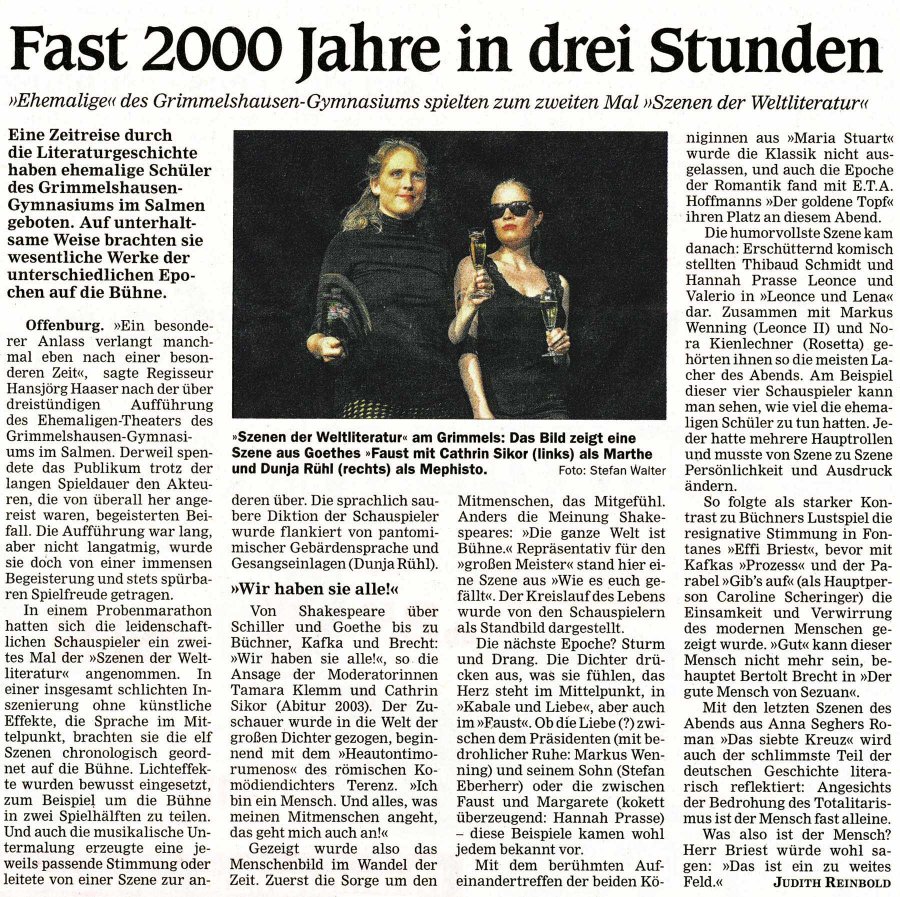 Offenburger Tageblatt - Aufführungsbericht vom 5. Oktober 2013
