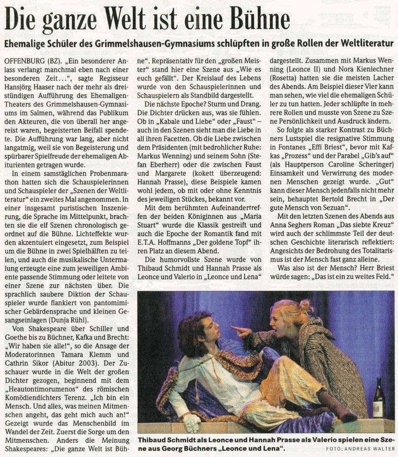 Badische Zeitung - Aufführungsbericht vom 8. Oktober 2013