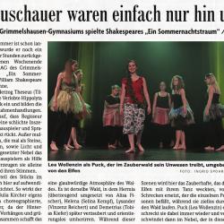 Shakespeare Ein Sommernachtstraum - BZ Auffuehrungsbericht vom 21. November 2014