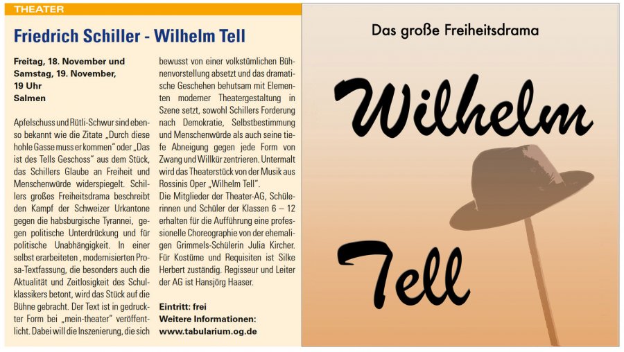Wilhelm Tell 2016 - Offenblatt Vorbericht vom 12. Nov. 2016