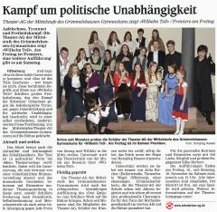Wilhelm Tell - OT Vorbericht vom 16. November 2016