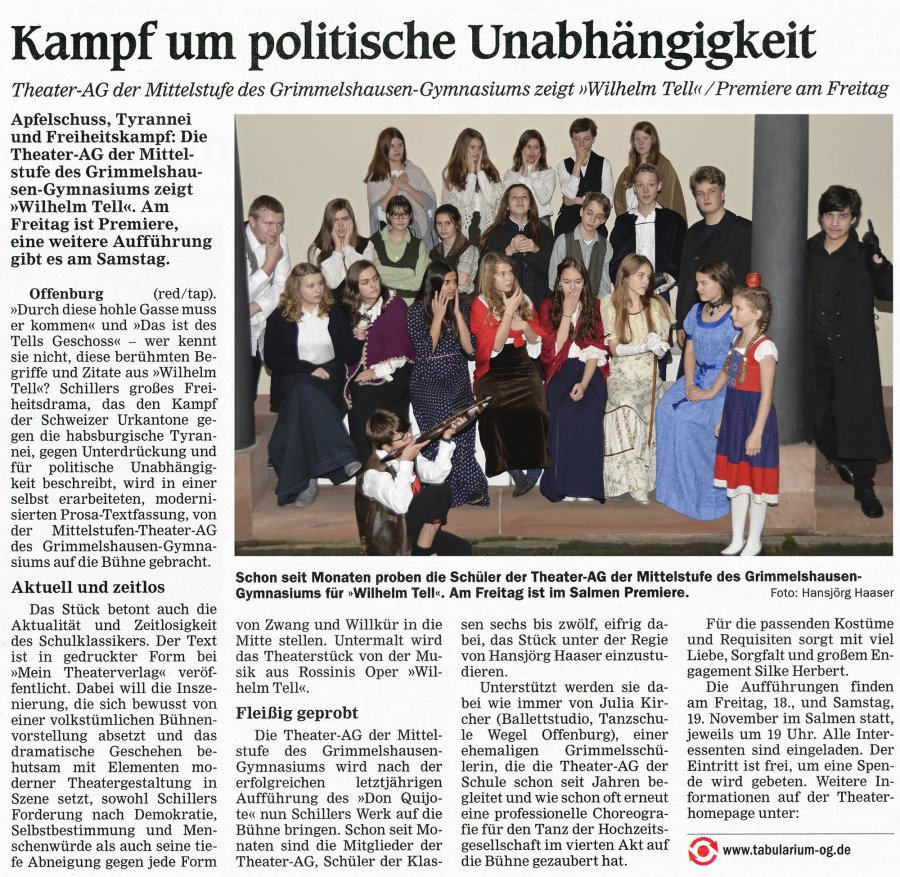 Wilhelm Tell - OT Vorbericht vom 16. November 2016