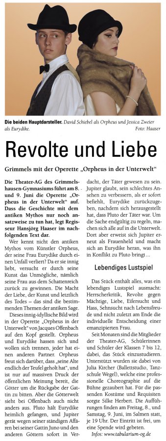 Orpheus in der Unterwelt - Offenblatt Vorbericht vom 2. Juni 2018