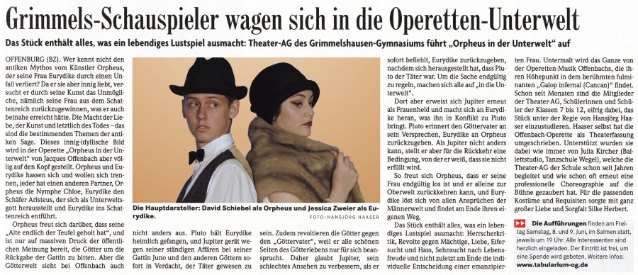 Orpheus in der Unterwelt - BZ Vorbericht vom 6. Juni 2018