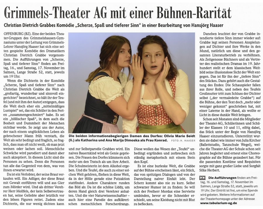 Scherze Spass und tieferer Sinn - BZ Vorbericht vom 7. November