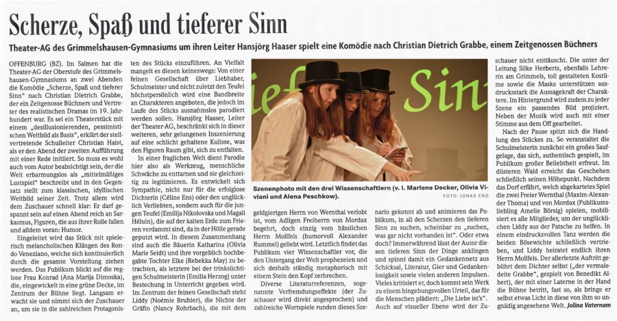 Scherze Spass und tieferer Sinn - BZ Aufführungsbericht vom 23. November 2018