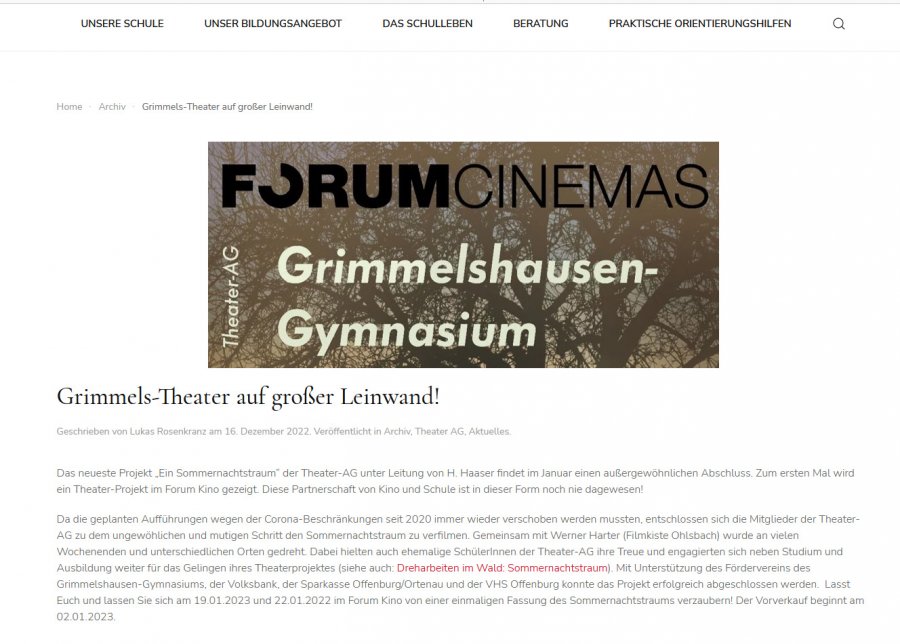 Ankündigung Grimmels-Homepage Dez 2022