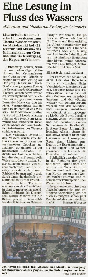 Das Beste aber ist das Wasser - OT Aufführungsbericht vom 11. J