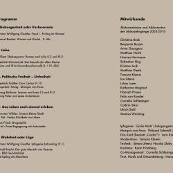 Szenen der Weltliteratur - Programm Innenseite