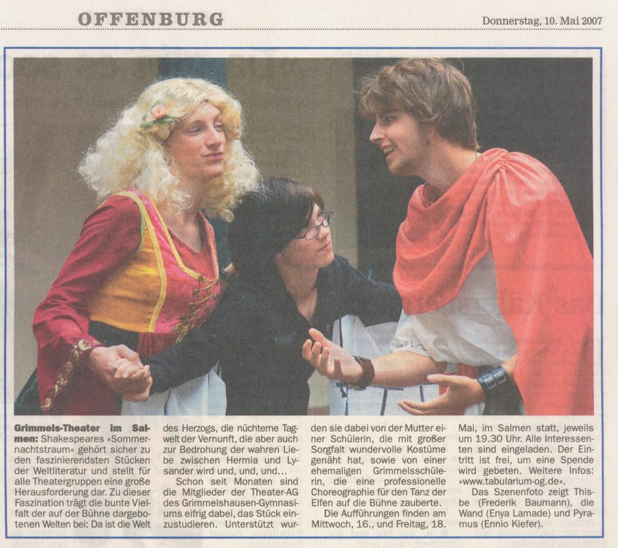 Offenburger Tageblatt - Zeitungshinweis vom 10. Mai 2007